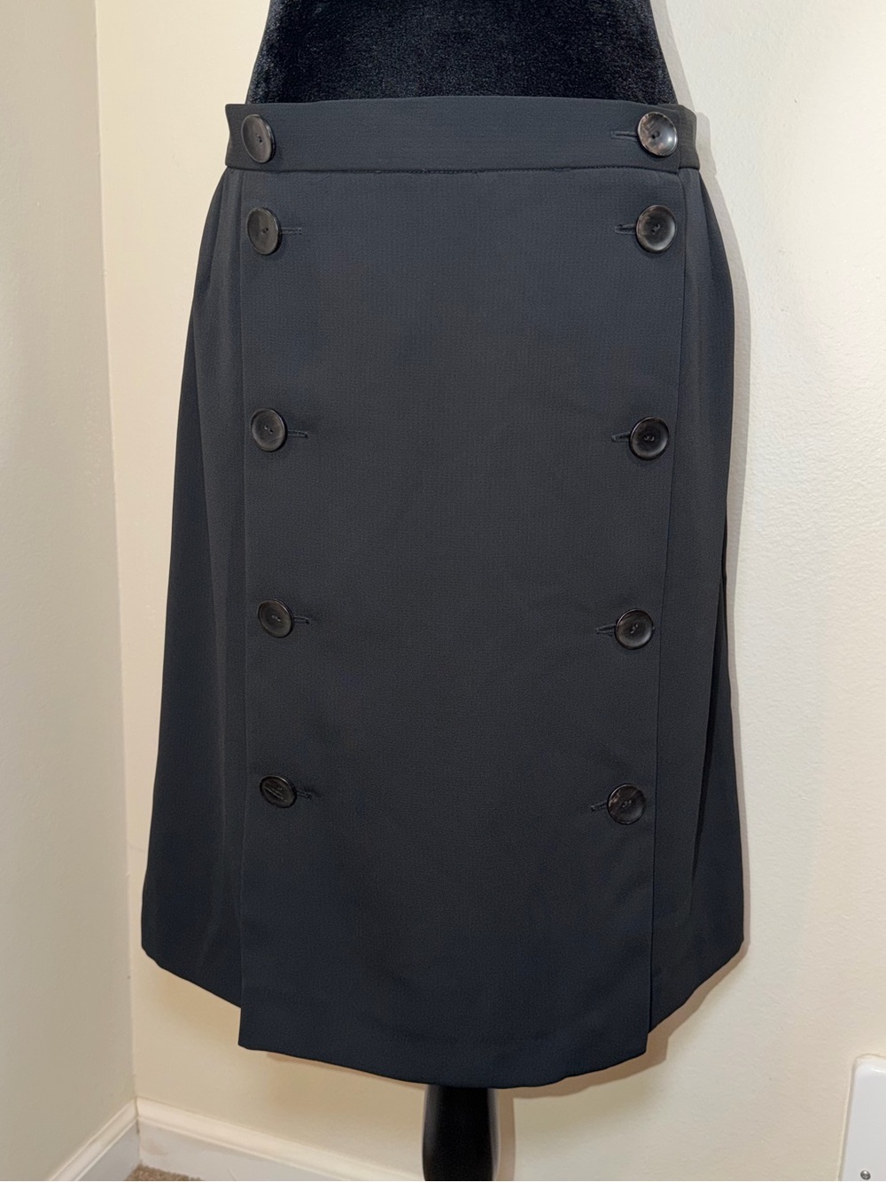 Vintage Harve Benard Black Military Style Gothic Office Siren Midi Skirt Formal